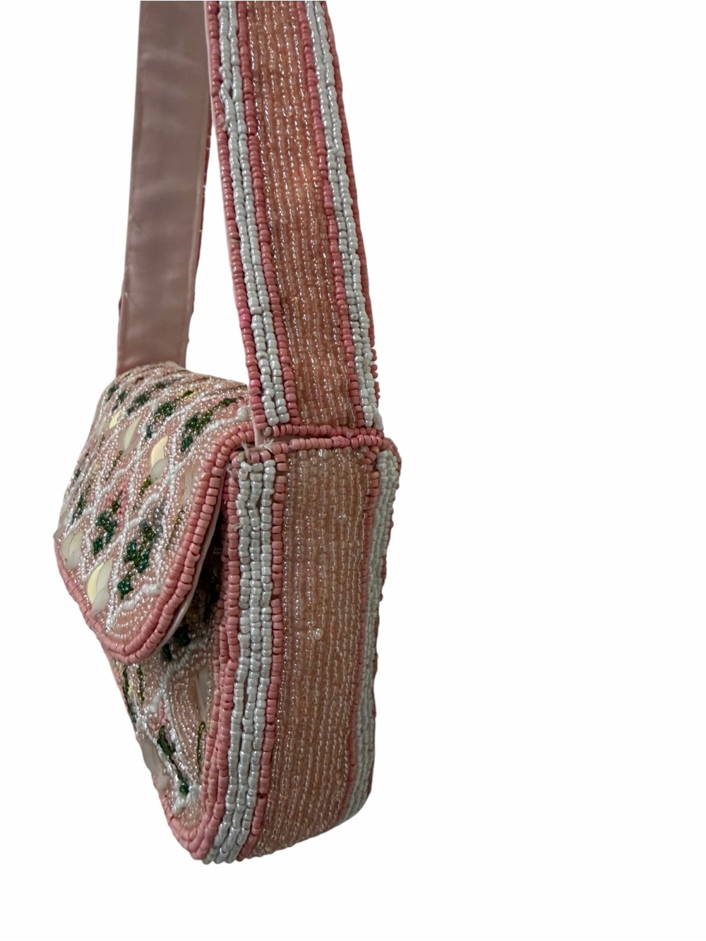 Made in India Pink & Green Garden Trellis Beaded Sequin Floral Bag New Release - Picture 10 of 10